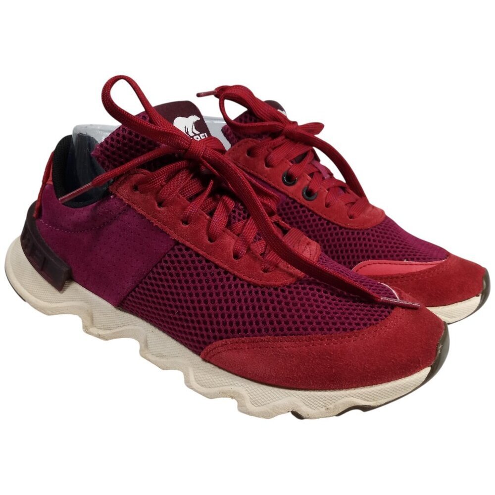 Sorel Kinetic Lite Lace Up Red Sneakers Size 7 Suede Leather Tennis Shoes Purple